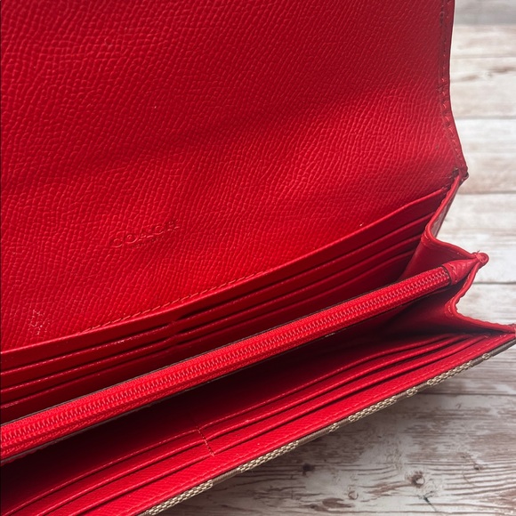 Coach Red Orange and Brown Signature Wallet - Picture 5 of 11